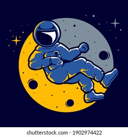 Astronaut with a funny hover style vector logo design
