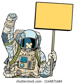 Astronaut with gag protesting for freedom of speech. Isolate on white background. Pop art retro vector illustration vintage kitsch drawing