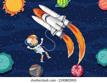 Astronaut in the galaxy background illustration