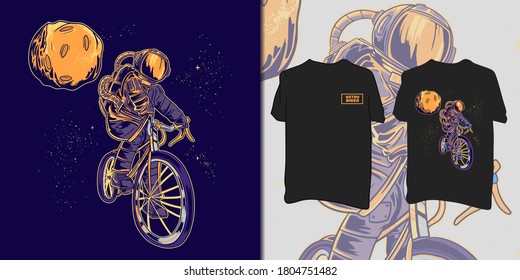 astronaut galaxy biker rider illustration for t-shirt