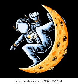 Astronaut Galxy Space moon rocket and skate vector illustration tshirt design