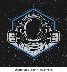 Astronaut with a geometric element. Abstract illustration on a dark background.