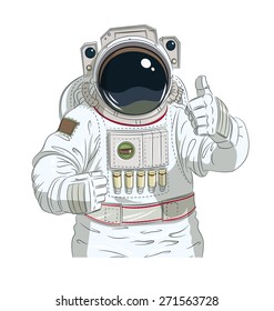 Astronaut gesture okay. Eps10 vector illustration. Isolated on white background