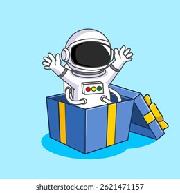 Astronaut in a Gift Box, A Cosmic Surprise! Vector Illustration Cartoon Design