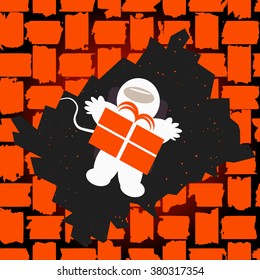 Astronaut with gift box. Vector illustration