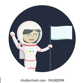 astronaut girl with flag in circle background