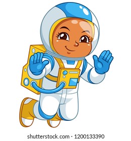 Astronaut Girl Floating In Empty Space.