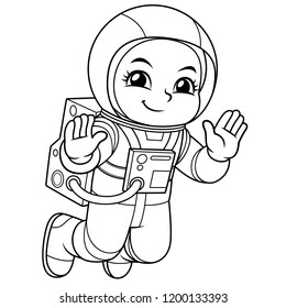 Astronaut Girl Floating In Empty Space BW.
