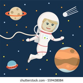 Astronaut Girl Flying In Space