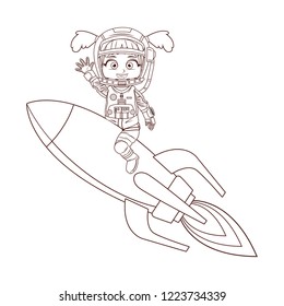 Astronaut girl on spaceship in black and white