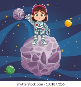 Astronaut girl in the space