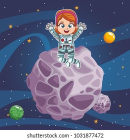 Astronaut girl in the space