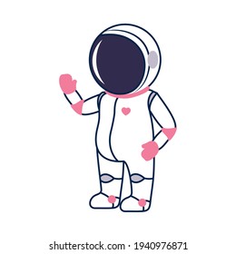 astronaut girl waving on background
