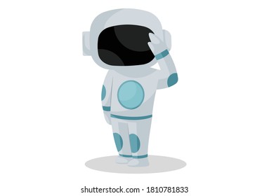 Astronaut is giving a salute. Vector graphic illustration. Individually on white background.