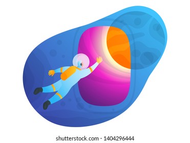 Astronaut goes into outer space. Modern vector illustration