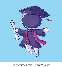 Astronaut graduate students standing on stage flat style vector illustration