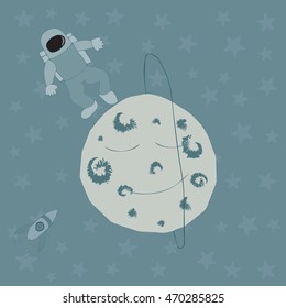 astronaut and gray planet