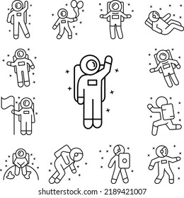 Astronaut, greeting, star icon in a collection with other items