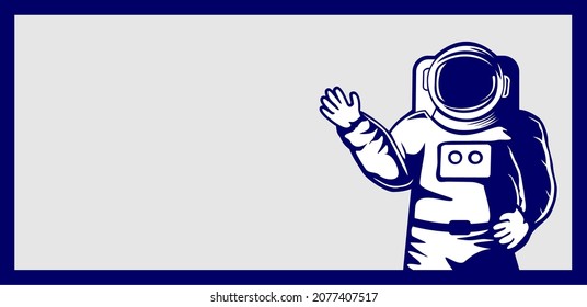 The astronaut greets with his hand. Picture on an empty background