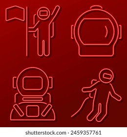 astronaut group of neon icons, vector illustration, on black background.