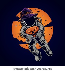 Astronaut hallowee holding a pumpkin