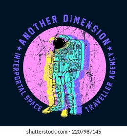 astronaut hand drawn outline illustration with slogan and wordings for print and poster design