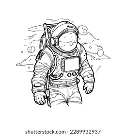 Astronaut hand drawn vector illustration isolated on white background.