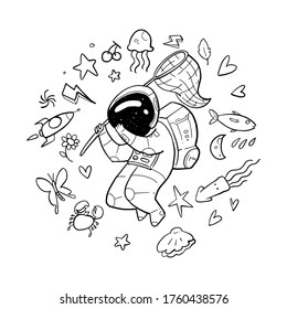 astronaut hand drawn white background
