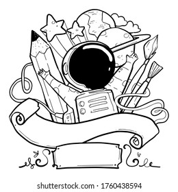 astronaut hand drawn white background