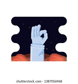 astronaut hand ok in space scene