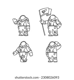 astronaut handrawn doodle illustration vector set