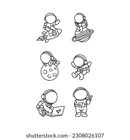 astronaut handrawn doodle illustration vector set