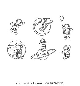 Astronautenhandgezeichnete Dodorgrafik-Vektorset