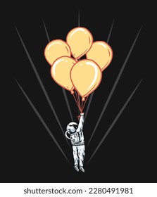 Astronaut hanging five balloons illustration