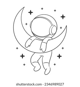Astronaut hanging on the moon alone for coloring