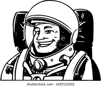 astronaut happy  landing down comics style logo