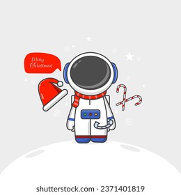 astronaut with hat and scarf ,etc. merry christmas. vector illustration