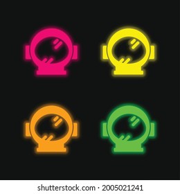 Astronaut Head Cover Tool für den Weltraum Vier farbige Neonvektorsymbol