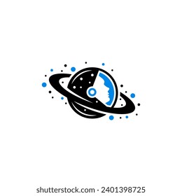 Cabeza astronauta y planeta saturn, diseño de logotipo creativo.