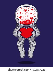 Astronaut with heart. Vector illustration. The character for prints, postcards and stickers
