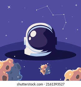 astronaut helmet and asteroids space