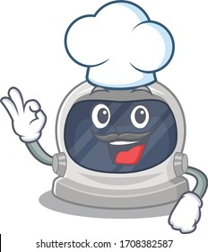 Astronaut helmet chef cartoon design style wearing white hat