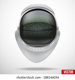 Astronaut Helmet With Digital Text On Reflection Glass. Space Vector Illustration.