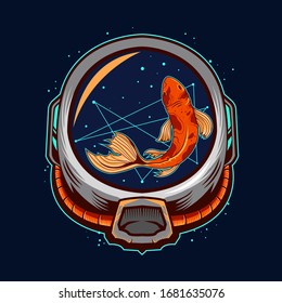 astronaut helmet with fish vector illustration