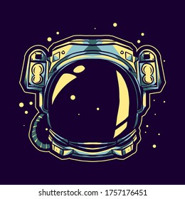 Astronautenhelm, der auf Vektorgrafik-Design im Weltraum schwimmt