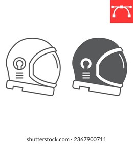 Astronaut helmet line and glyph icon, cosmos and cosmonaut space helmet vector icon, vector graphics, editable stroke outline sign, eps 10.