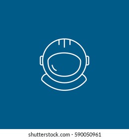 Astronaut Helmet Line Icon On Blue Background