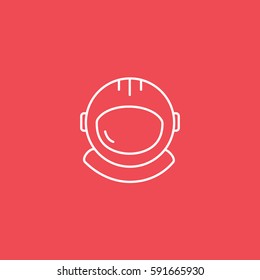 Astronaut Helmet Line Icon On Red Background