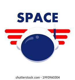 Astronaut helmet logo with wings, vector art illustration.