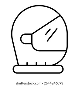 Astronaut helmet with mirror glass thin line icon, cosmos concept. Vector graphics. Helmet for human head, safety headwear sign on white background, style mobile or design